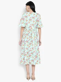 Stylish Green Cotton Blend Printed A-Line Dress For Women-thumb3