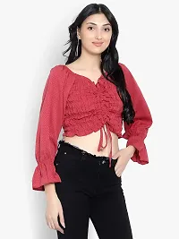 Elegant Red Crepe Self Design Crop Length Top For Women-thumb2