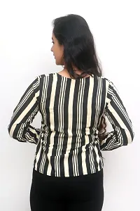 Pyramid Fashions Casual Full Sleeve Striped Women Black Beige Top-thumb1