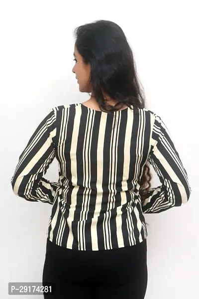 Pyramid Fashions Casual Full Sleeve Striped Women Black Beige Top-thumb2