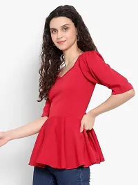 Elegant Red Crepe Solid Regular Length Top For Women-thumb1