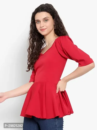 Elegant Red Crepe Solid Regular Length Top For Women-thumb2