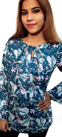 Pyramid Fashions Casual Floral Print Women Blue Top-thumb2