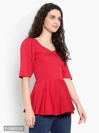 Elegant Red Crepe Solid Regular Length Top For Women-thumb3