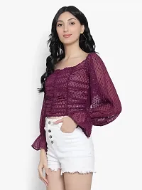 Elegant Purple Georgette Self Design Crop Length Top For Women-thumb1