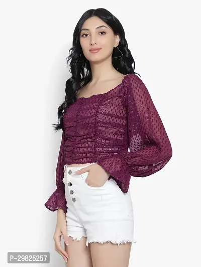 Elegant Purple Georgette Self Design Crop Length Top For Women-thumb2