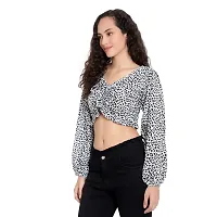 Elegant White Crepe Animal Print Crop Length Top For Women-thumb3