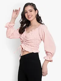 Elegant Pink Crepe Self Design Crop Length Top For Women-thumb2