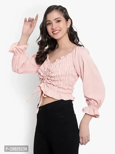 Elegant Pink Crepe Self Design Crop Length Top For Women-thumb3