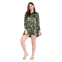 Stylish Green Satin Printed A-Line Dress For Women-thumb1