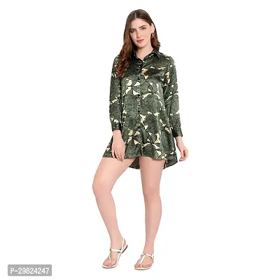 Stylish Green Satin Printed A-Line Dress For Women-thumb2