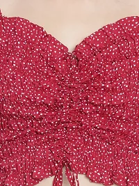 Elegant Red Crepe Polka Dot Print Crop Length Top For Women-thumb4