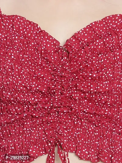 Elegant Red Crepe Polka Dot Print Crop Length Top For Women-thumb5