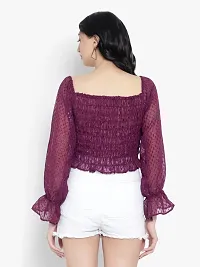 Elegant Purple Georgette Self Design Crop Length Top For Women-thumb4