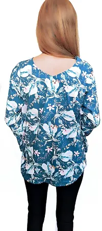 Pyramid Fashions Casual Floral Print Women Blue Top-thumb4