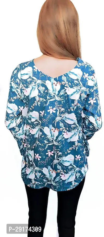 Pyramid Fashions Casual Floral Print Women Blue Top-thumb5