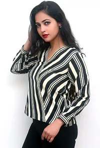 Pyramid Fashions Casual Full Sleeve Striped Women Black Beige Top-thumb2