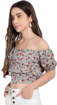 Pyramid Fashions Casual Floral Print Women Grey Top-thumb2