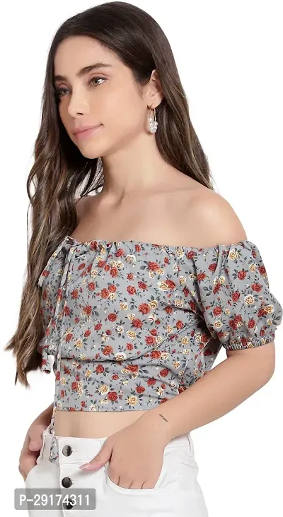 Pyramid Fashions Casual Floral Print Women Grey Top-thumb3