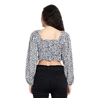 Elegant White Crepe Animal Print Crop Length Top For Women-thumb2