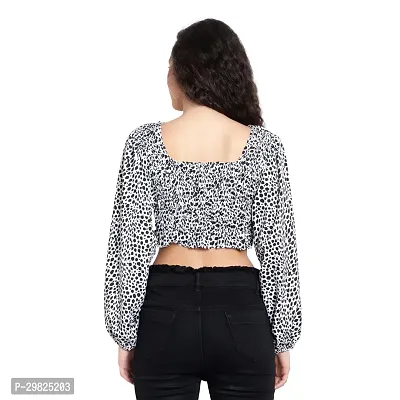 Elegant White Crepe Animal Print Crop Length Top For Women-thumb3