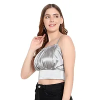 Elegant Silver Satin Solid Crop Length Top For Women-thumb1