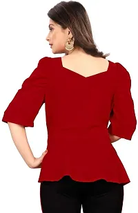 Pyramid Fashions Casual 3/4 Sleeve Solid Women Red Top-thumb1