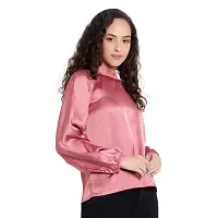 Elegant Pink Satin Solid Regular Length Top For Women-thumb1