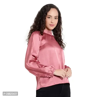 Elegant Pink Satin Solid Regular Length Top For Women-thumb2