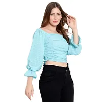 Elegant Blue Georgette Self Design Crop Length Top For Women-thumb2