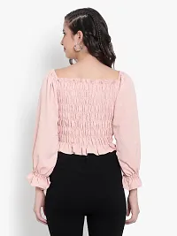 Elegant Pink Crepe Self Design Crop Length Top For Women-thumb3