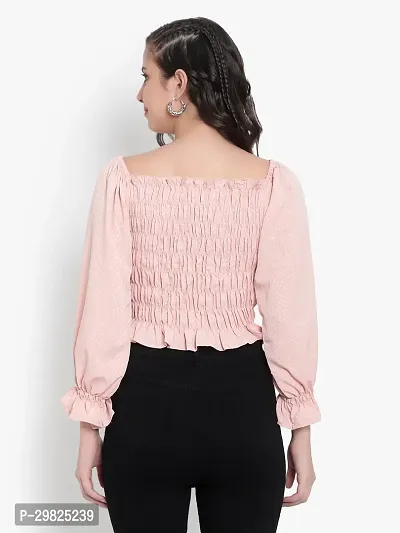 Elegant Pink Crepe Self Design Crop Length Top For Women-thumb4