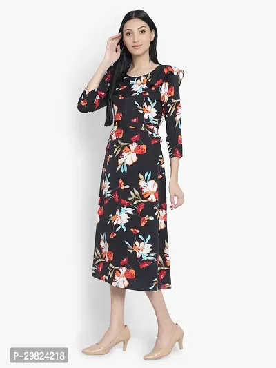 Stylish Black Crepe Printed A-Line Dress For Women-thumb2