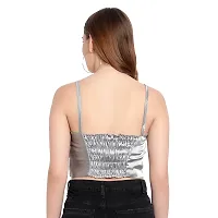 Elegant Silver Satin Solid Crop Length Top For Women-thumb3