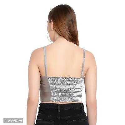 Elegant Silver Satin Solid Crop Length Top For Women-thumb4