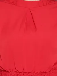 Elegant Red Crepe Solid Crop Length Top For Women-thumb4