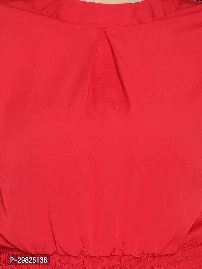 Elegant Red Crepe Solid Crop Length Top For Women-thumb5