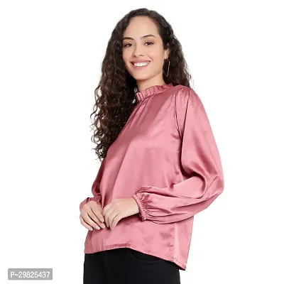 Elegant Pink Satin Solid Regular Length Top For Women-thumb3