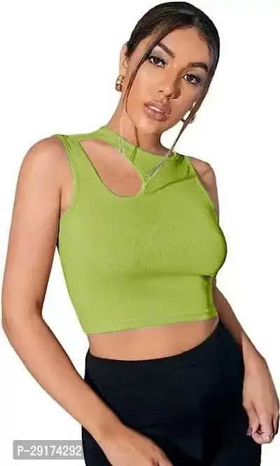 Pyramid Fashions Casual Solid Women Light Green Top-thumb3