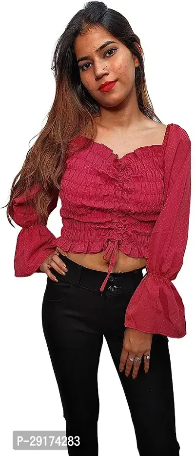 Pyramid Fashions Casual Self Design Women Red Top