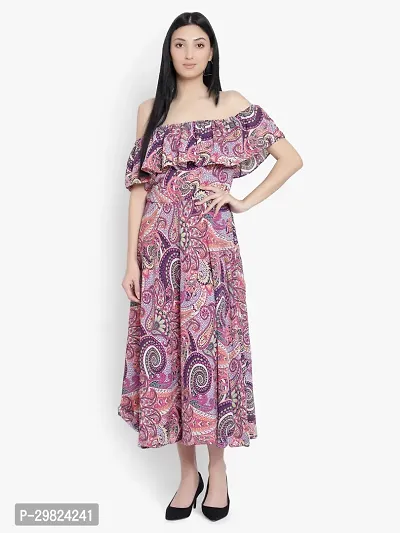 Stylish Multicoloured Georgette Printed A-Line Dress For Women-thumb0