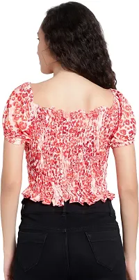 Pyramid Fashions Casual Floral Print Women Red White Top-thumb1