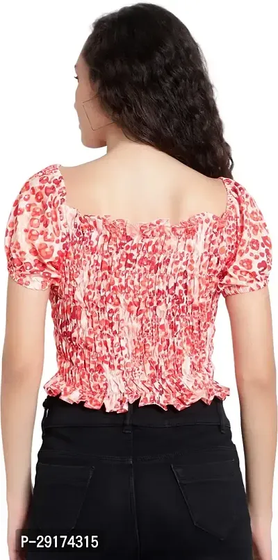 Pyramid Fashions Casual Floral Print Women Red White Top-thumb2