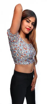 Pyramid Fashions Casual Floral Print Women Grey Top-thumb4