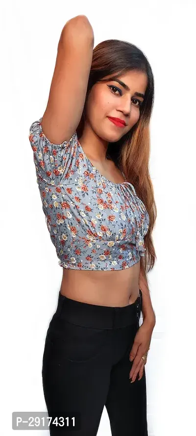 Pyramid Fashions Casual Floral Print Women Grey Top-thumb5