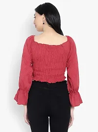 Elegant Red Crepe Self Design Crop Length Top For Women-thumb3