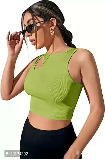 Pyramid Fashions Casual Solid Women Light Green Top-thumb4