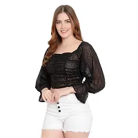 Elegant Black Georgette Self Design Crop Length Top For Women-thumb1