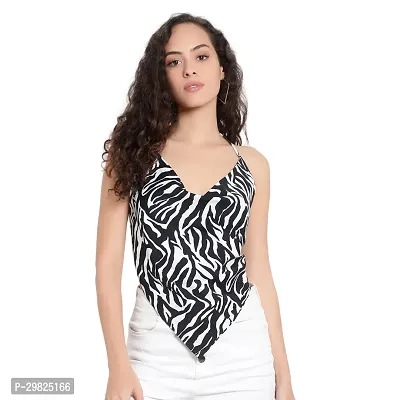 Elegant Multicoloured Crepe Animal Print Crop Length Top For Women-thumb0