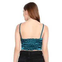 Elegant Blue Satin Solid Crop Length Top For Women-thumb3